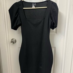 Elegant Black Puff Sleeve Dress